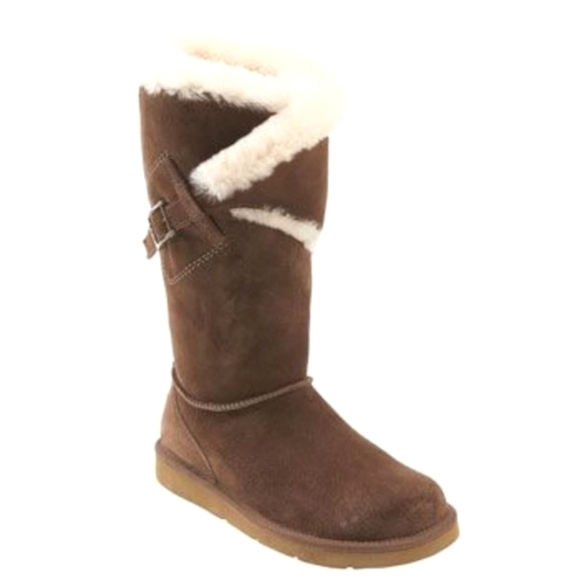 UGG Shoes - UGG Australia Messenger Pocket Chestnut Suede Shearling Fur Buckle Midcalf Boots